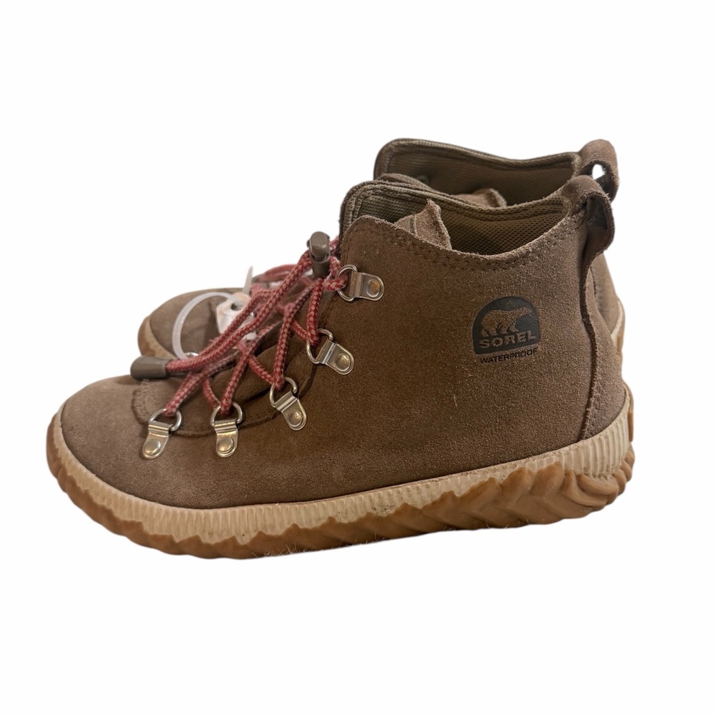 Sorel Kids Brown Suede Waterproof Hiking Boots with Red Laces
